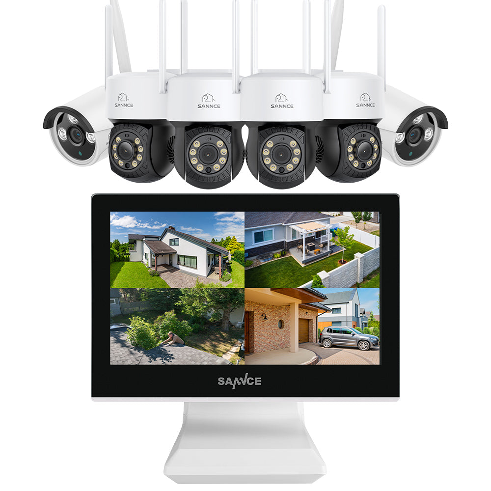 2K Super HD PT 10 Channel NVR w/3MP Wireless Pan & Tilt IP Camera System, 10.1'' LCD Monitor, Pack of 6 Cameras, Two-Way Voice Intercom, Customized Motion Areas, Smart Motion Alerts, AI Human Recognition, Work with Alexa