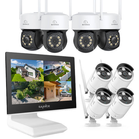 2K Super HD PT 10 Channel NVR w/3MP Wireless Pan & Tilt IP Camera System, 10.1'' LCD Monitor, Pack of 8 Cameras, Two-Way Voice Intercom, Customized Motion Areas, Smart Motion Alerts, AI Human Recognition, Work with Alexa