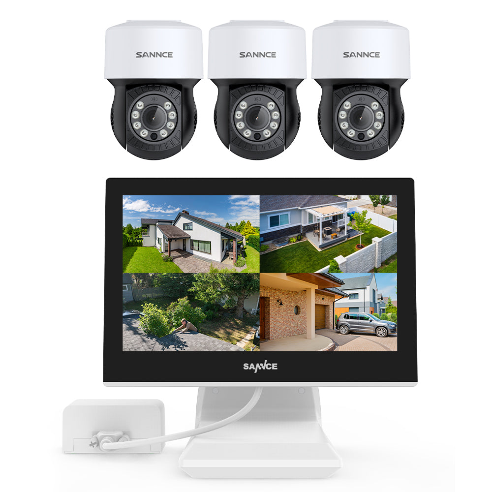 1080P PT 4 Channel DVR w/2MP Security Camera System, 10.1“ LCD Colourful Monitor, Pack of 3 cameras