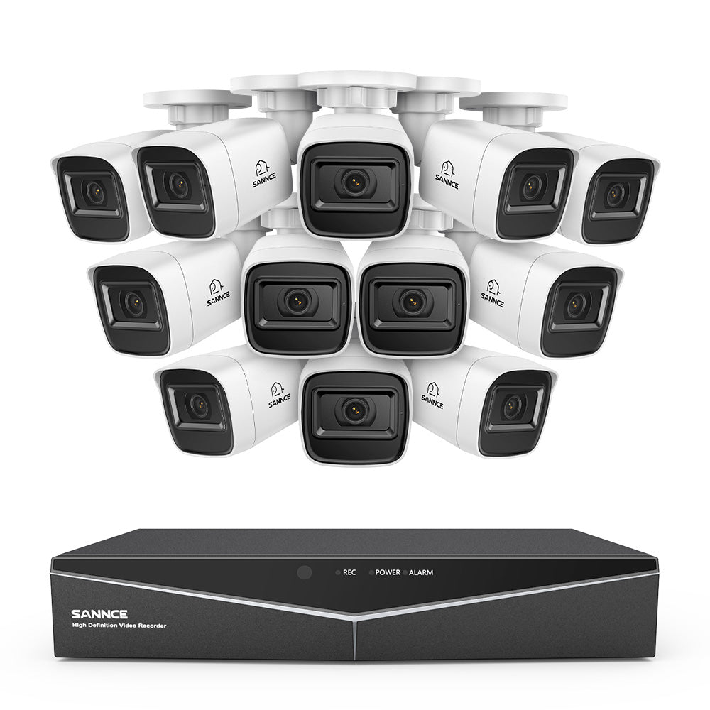 1080p 16 Channel 12 Camera Outdoor Wired Security System, Smart Motion Detection, 100 ft Infrared Night Vision, IP67 Weatherproof