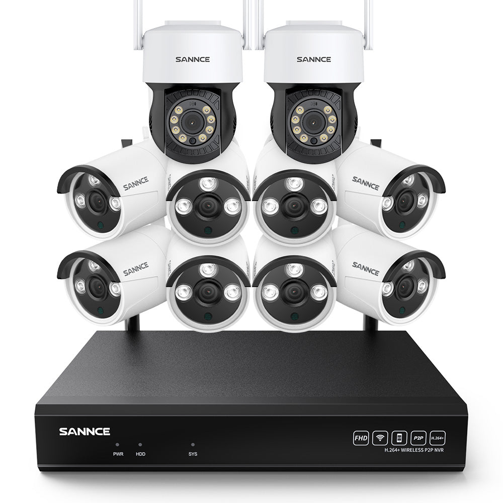 3MP 10-Channel Wireless CCTV PT & Bullet Camera System, 8MP NVR, 3MP Pan & Tilt WiFi IP Cameras, Audio Recording, AI Human Detection, Work With Alexa (2xPT Camera, 8xBullet Camera and 8MP 10CH NVR)