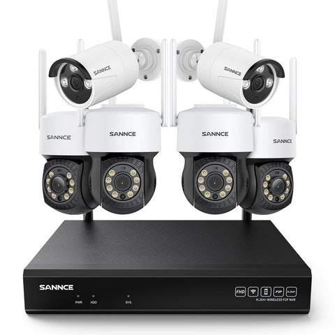 SANNCE 8MP 10-Channel Wireless CCTV PT & Bullet Camera System, 8MP NVR, 3MP Pan & Tilt WiFi IP Cameras, Audio Recording, AI Human Detection, Work With Alexa （4xPTZ camera, 2xBullet camera and 8MP 10CH NVR)