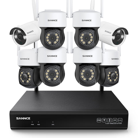 3MP 10-Channel Wireless CCTV PT & Bullet Camera System, 8MP NVR, 3MP Pan & Tilt WiFi IP Cameras, Audio Recording, AI Human Detection, Work With Alexa (6xPTZ camera, 2xBullet camera and 8MP 10CH NVR)