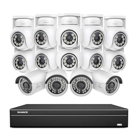 16 Channel 4K PoE Bullet & PTZ Security Camera System, 8MP Outdoor PoE IP Cameras, Pan & Tilt, ONVIF Supported NVR, Two-Way Audio, Smart Human/Vehicle Detection