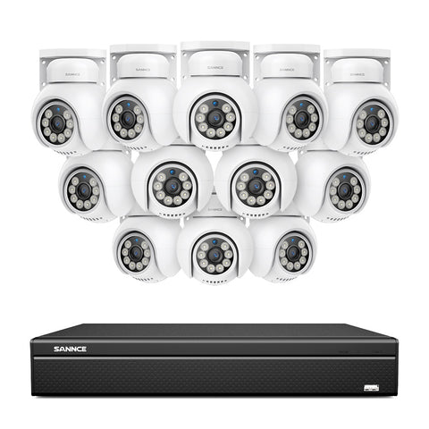 4K 16CH POE PTZ Surveillance Camera Set, 8MP Ultra-HD (3840×2160), Remote Access, 350°/90° PTZ Pan, Intelligent People/Vehicle Detection, IP66 Waterproof (8MP IP PTZ Camera and 16CH NVR)