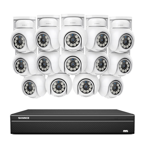 4K 16CH POE PTZ Surveillance Camera Set, 8MP Ultra-HD (3840×2160), Remote Access, 350°/90° PTZ Pan, Intelligent People/Vehicle Detection, IP66 Waterproof (8MP IP PTZ Camera and 16CH NVR)