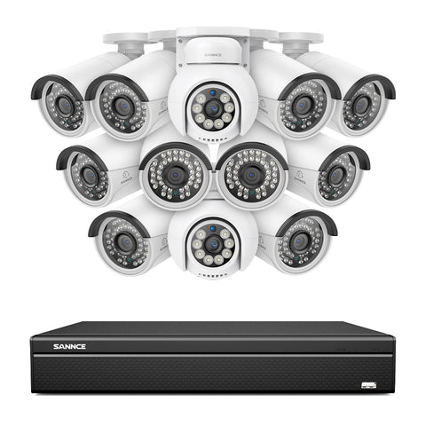 16 Channel 4K PoE Bullet & PTZ Security Camera System, 8MP Outdoor PoE IP Cameras, Pan & Tilt, ONVIF Supported NVR, Two-Way Audio, Smart Human/Vehicle Detection