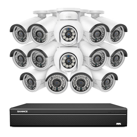 16 Channel 4K PoE Bullet & PTZ Security Camera System, 8MP Outdoor PoE IP Cameras, Pan & Tilt, ONVIF Supported NVR, Two-Way Audio, Smart Human/Vehicle Detection