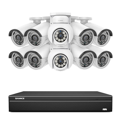 16 Channel 4K PoE Bullet & PTZ Security Camera System, 8MP Outdoor PoE IP Cameras, Pan & Tilt, ONVIF Supported NVR, Two-Way Audio, Smart Human/Vehicle Detection