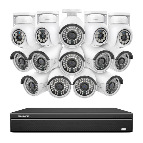 16 Channel 4K PoE Bullet & PTZ Security Camera System, 8MP Outdoor PoE IP Cameras, Pan & Tilt, ONVIF Supported NVR, Two-Way Audio, Smart Human/Vehicle Detection