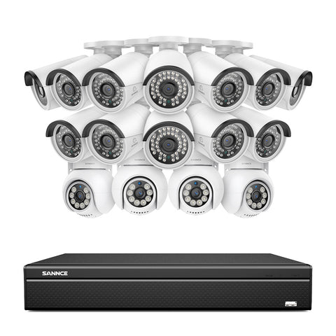 16 Channel 4K PoE Bullet & PTZ Security Camera System, 8MP Outdoor PoE IP Cameras, Pan & Tilt, ONVIF Supported NVR, Two-Way Audio, Smart Human/Vehicle Detection