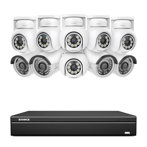 16 Channel 4K PoE Bullet & PTZ Security Camera System, 8MP Outdoor PoE IP Cameras, Pan & Tilt, ONVIF Supported NVR, Two-Way Audio, Smart Human/Vehicle Detection