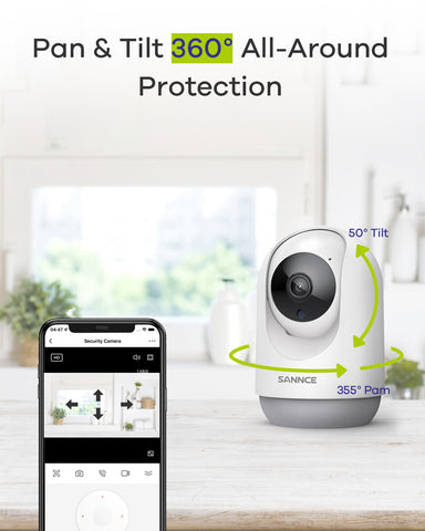 Certified Refurbished Q2 - 1080p Wireless Pan Tilt IP Camera, Two-Way Audio, Human Motion Detection, One-Touch Security Alarm, Support Cloud & Max. 128 GB Local Storage, Works with Alexa