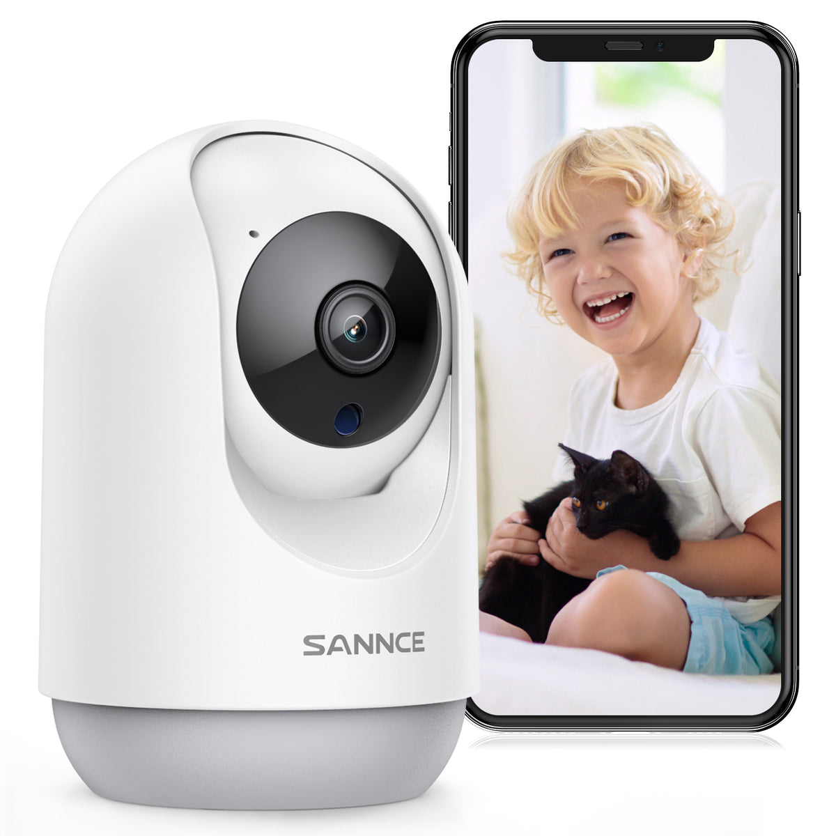 Certified Refurbished Q2 - 1080p Wireless Pan Tilt IP Camera, Two-Way Audio, Human Motion Detection, One-Touch Security Alarm, Support Cloud & Max. 128 GB Local Storage, Works with Alexa