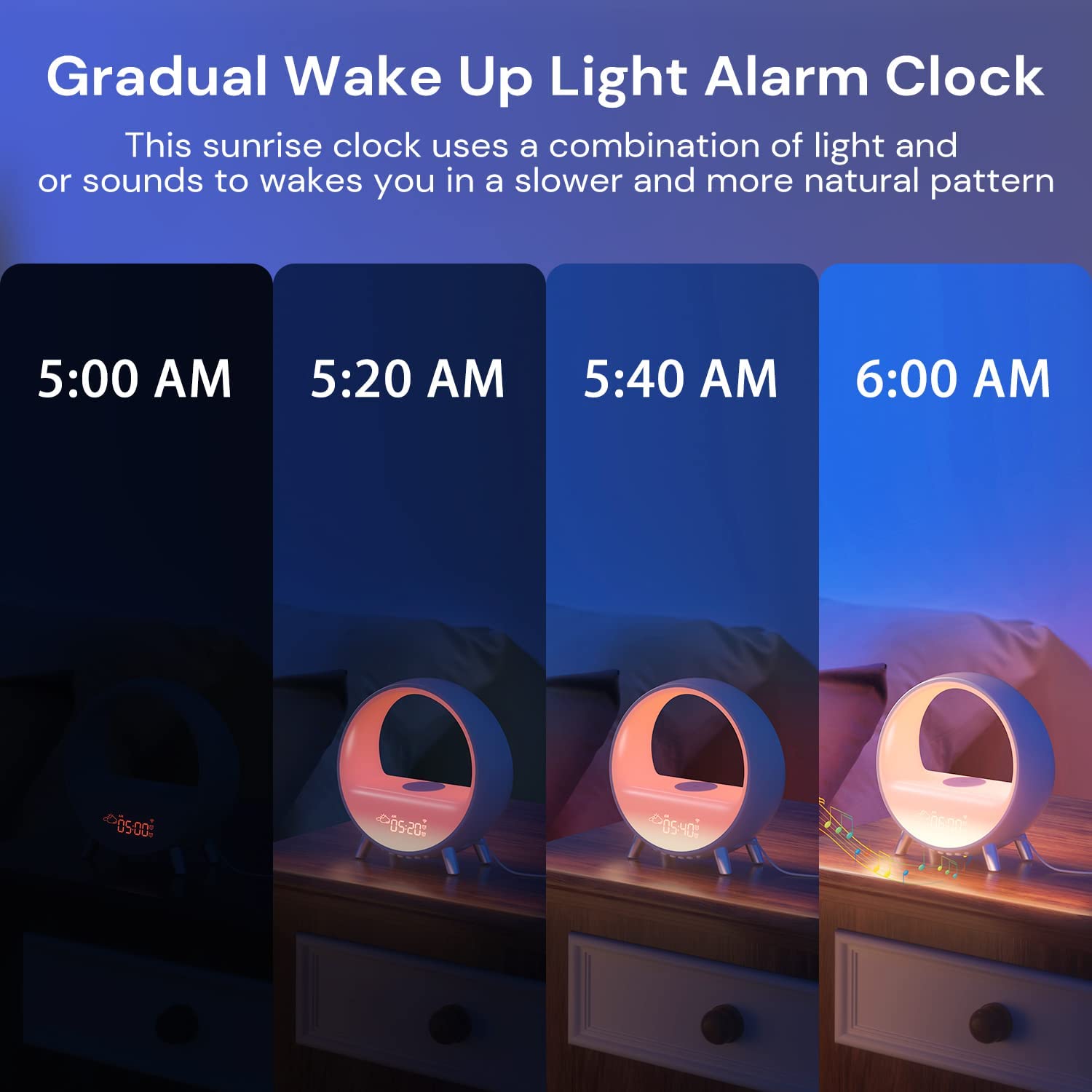 Sunrise Alarm Clock Wireless Charging for iPhone 14 - SANNCE