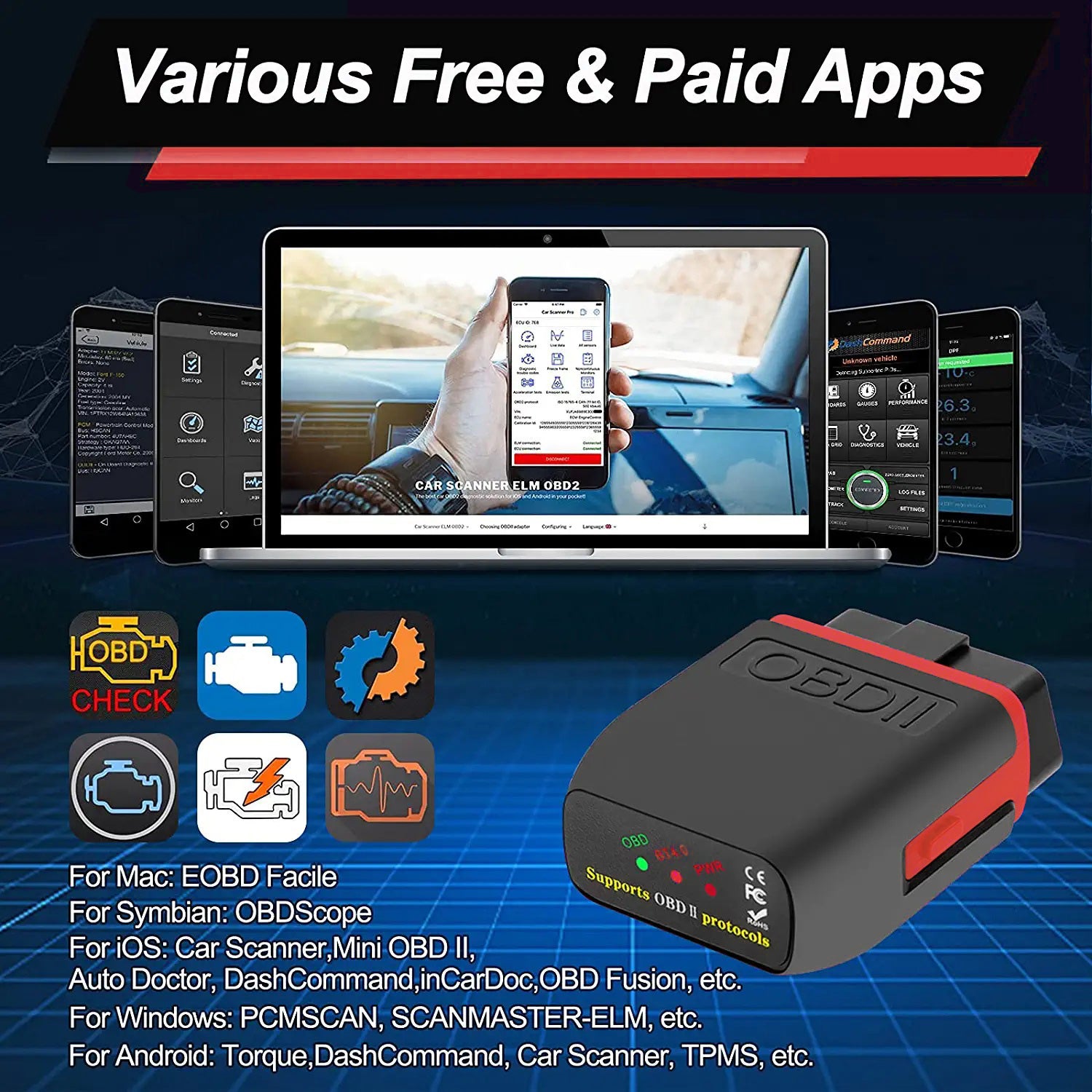 Torque Compatible Bluetooth OBD2 w/ ON OFF Button